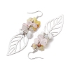 Leaf 201 Stainless Steel Natural Rose Quartz & Natural Howlite & Natural White Moonstone & Natural Yellow Opal Chip Dangle Earrings EJEW-JE06138-01-4