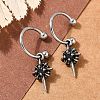 Flower 316 Surgical Stainless Steel & Black Glass Dangle Half Hoop Earrings for Women EJEW-G416-49AS-1