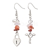 Natural Mixed Stone Key/Lock Dangle Earrings EJEW-JE06150-1