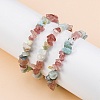 Natural Amazonite & Strawberry Quartz Chip Stretch Bracelets X-BJEW-JB04490-04-4