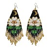 Boho Seed Bead Flower Tassel Earrings EJEW-Q380-07A-1