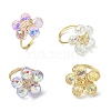 4Pcs 4 Colors Glass Flower Finger Rings RJEW-JR00825-02-2