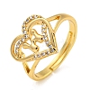 Heart with Letter Rack Plating Brass Micro Pave Clear Cubic Zirconia Adjustable Rings for Women RJEW-I105-01G-W-1