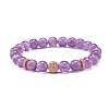 Natural Amethyst Round Beads Stretch Bracelets Set BJEW-JB06980-02-2