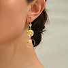 Geometric Hollow Retro Flat Round with Flower Brass Dangle Earrings DM2624-4