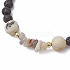 Natural Bamboo Leaf Agate with Natural Lava Rock Beaded Stretch Bracelets for Women BJEW-JB11130-07-3