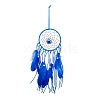 Handmade Round Evil Eye Leather Woven Net/Web with Feather Wall Hanging Decoration HJEW-G015-04-1