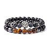 Natural Tiger Eye & Obsidian & Synthetic Hematite Stretch & Synthetic Black Turquoise Bead Stretch Bracelets IO9425-6-1