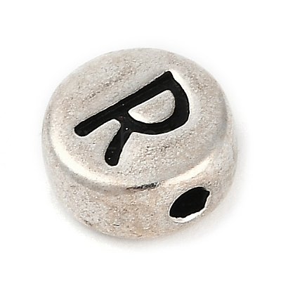 925 Sterling Silver Flat Round with Letter Beads STER-G044-01AS-R-1