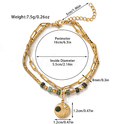 304 Stainless Steel & Natural Flower Amazonite Beaded Double Layer Bracelets FS-WG81BCE-03-1