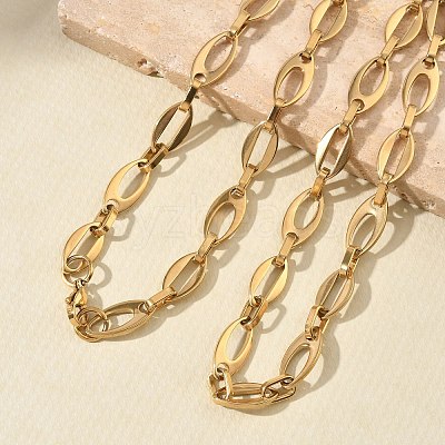 304 Stainless Steel Hollow Oval Link Chain Necklaces &  Bracelets Sets SJEW-D091-07G-1