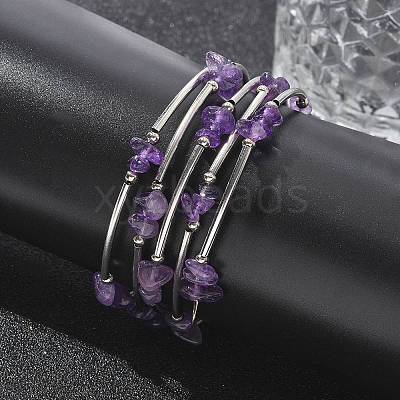 Natural Amethyst Chip Warp Bracelets X-BJEW-JB01517-02-1