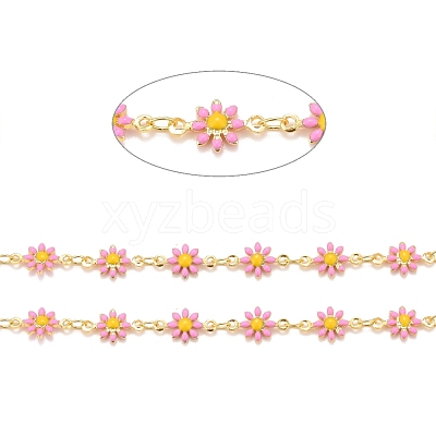 Brass Daisy Flower & Oval Link Chains CHC-I035-13G-10-1