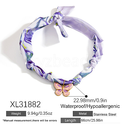 304 Stainless Steel Pendant Printed Scarf Necklaces FS-WGD2FA8-08-1