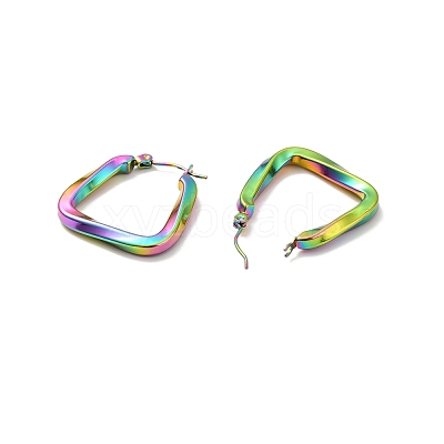 Ion Plating(IP) 304 Stainless Steel Trapezoid Hoop Earrings for Women EJEW-P202-05MC-1