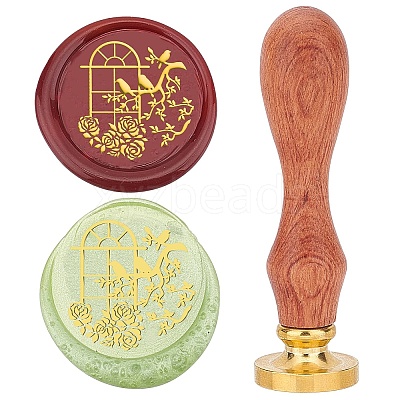 Brass Wax Seal Stamps with Wood Handle AJEW-WH0412-0133-1