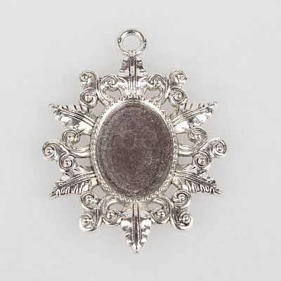 Vintage Tibetan Style Alloy Flower Pendant Cabochon Bezel Settings X-TIBEP-O006-39AS-1