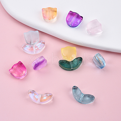 60Pcs 2 Styles Spray Painted Transparent Glass Beads GLAA-YW0003-98-1