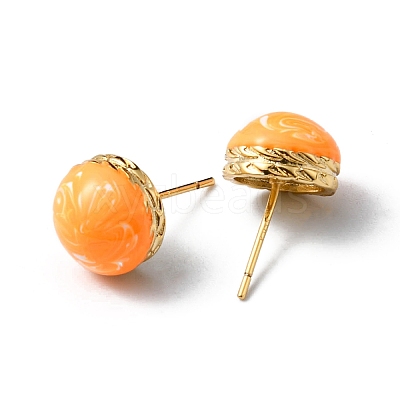 Enamel Half Round Stud Earrings EJEW-P229-01G-04-1