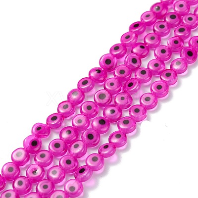 Handmade Evil Eye Lampwork Flat Round Bead Strands X-LAMP-L058-6mm-16-1