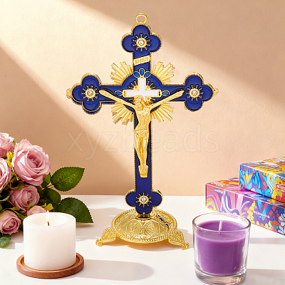Religion Alloy Enamel Crucifix Cross Statue Display Decorations DJEW-WH0043-105E-1