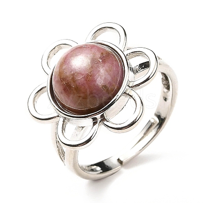 Natural Rhodochrosite Adjustable Rings RJEW-P043-01P-24-1