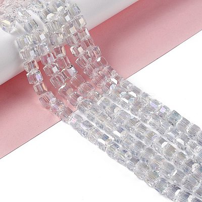 Electroplate Glass Beads Strands X-EGLA-D018-8x8mm-01-1