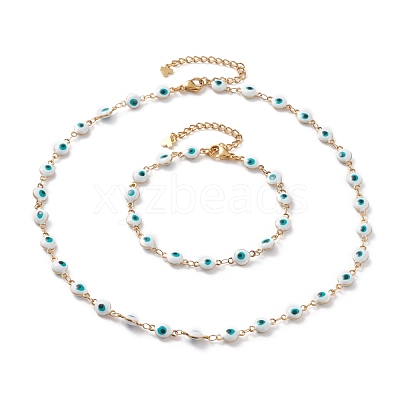 Evil Eye 304 Stainless Steel Enamel Link Chains Bracelets & Necklaces Jewelry Sets SJEW-JS01152-1