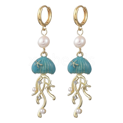 Natural Cultured Freshwater Pearl & Brass Enamel Hoop Dangle Earrings for Women EJEW-JE07268-01-1