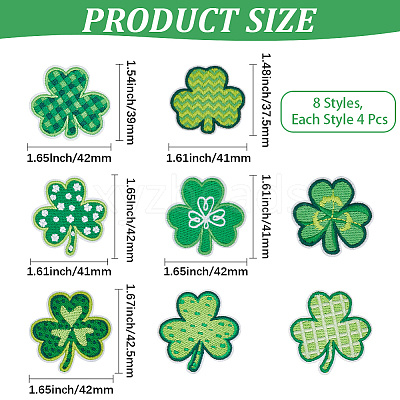 32Pcs 8 Styles Clover Computerized Embroidery Polyester Iron on/Sew on Patches PATC-CY0001-57-1