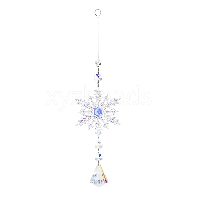 AB Color Glass Snowflake Pendant Decorations AJEW-Q144-02P-01-1