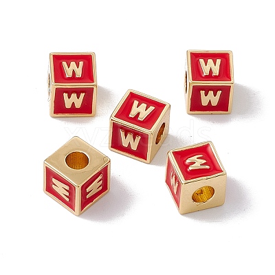 Rack Plating Brass Enamel Beads KK-B060-04G-03W-1