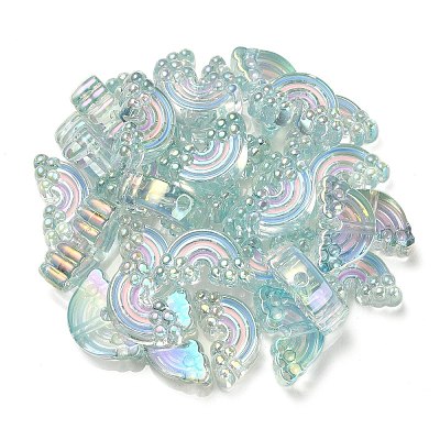 UV Plating Rainbow Iridescent Acrylic Enamel Beads X-OACR-G012-08-1