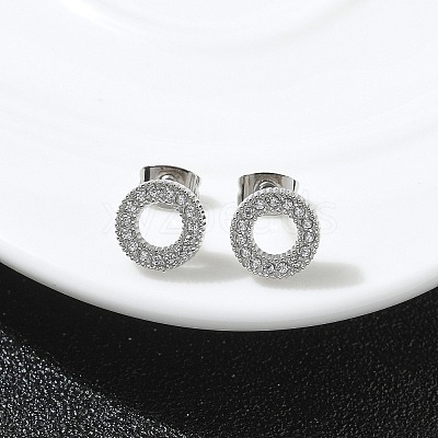 304 Stainless Steel Micro Pave Clear Cubic Zirconia Stud Earrings STAS-Z107-01P-02-1