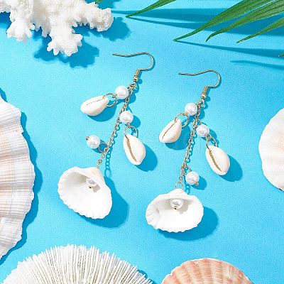 304 Stainless Steel Shell Shape Dangle Earrings EJEW-JE06382-01-1