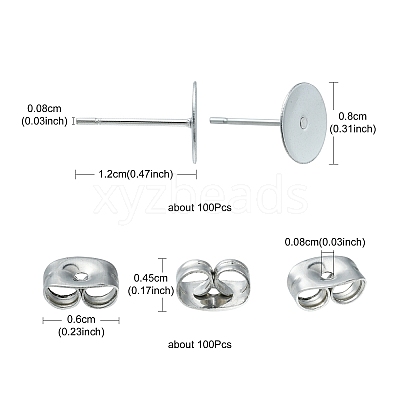 100Pcs 304 Stainless Steel Stud Earring Findings STAS-YW0001-43C-1