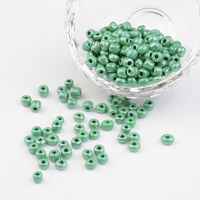 6/0 Opaque Colors Lustered Round Glass Seed Beads X-SEED-A012-4mm-127-1