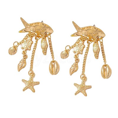 Ocean Theme 304 Stainless Steel Porcelain Shell Shape Dangle Stud Earrings FS-WGD34F1-06-1
