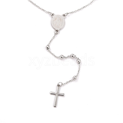 Non-Tarnish 304 Stainless Steel Rosary Bead Necklaces For Religion X-STAS-B021-02P-1