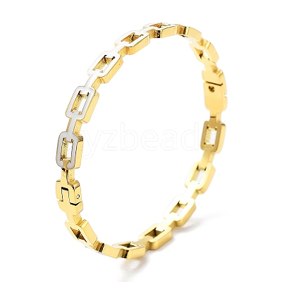 Ion Plating(IP) 304 Stainless Steel Hollow Rectangle Bangles BJEW-M309-07G-1