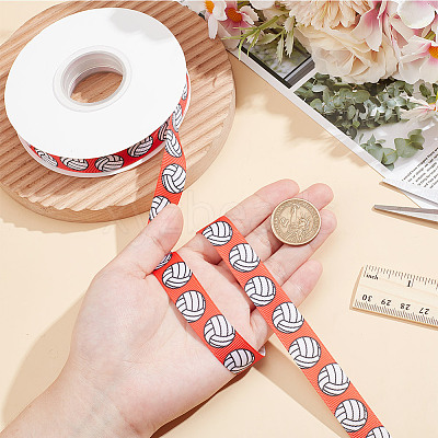 20 Yards Sport Ball Printed Polyester Volleyball Grosgrain Ribbon OCOR-WH0085-75A-02-1