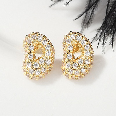 Brass Micro Pave Cubic Zirconia Stud Earrings EJEW-Z091-04G-D-1
