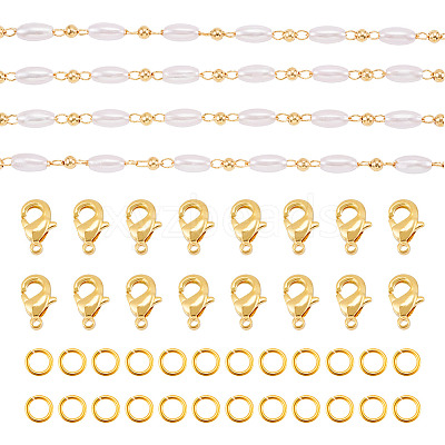 DIY Plastic Pearl Oval Beaded Brass Link Chain Bracelet Necklace Making Kits DIY-TA0009-62-1