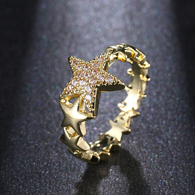 Star Brass Micro Pave Clear Cubic Zirconia Finger Rings for Women FS-WGB2D32-11-1