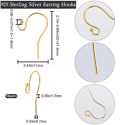 10 Pairs 925 Sterling Silver Earring Hooks STER-BBC0005-88-1