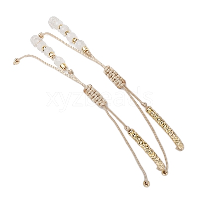 2Pcs 2 Styles Moon & Star Freshwater Shell & Natural Rainbow Moonstone Braided Bead Bracelet Sets BJEW-JB10531-1