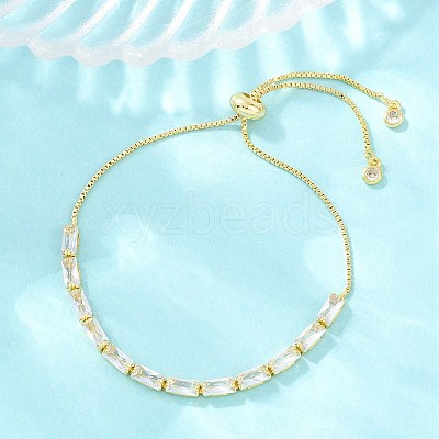 Rectangle Brass Micro Pave Cubic Zirconia Slider Bracelets KK-A305-02G-01-1