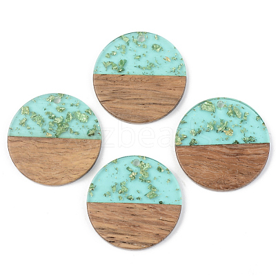 Transparent Resin & Walnut Wood Pendants RESI-S389-025A-B02-1