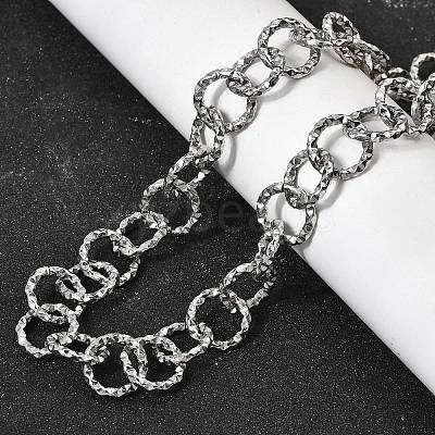 12MM Women's 304 Stainless Steel Textured Ring Link Chain Necklaces NJEW-A067-04P-1