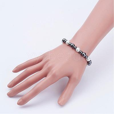 Pearlized Glass Round Beads Stretch Bracelets BJEW-JB02846-01-1